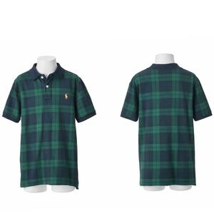 Polo Ralph Lauren Boys M Plaid Custom Slim Fit Polo Shirt Green Black Yellow